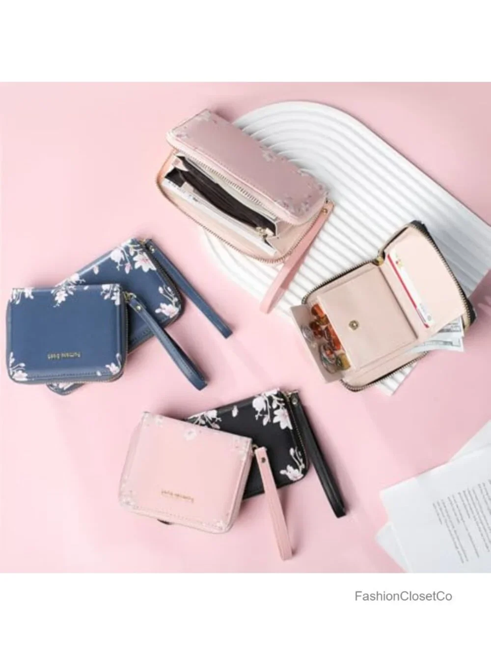 RFID Blocking Zipper Around PU Leather Wristlet Wallet